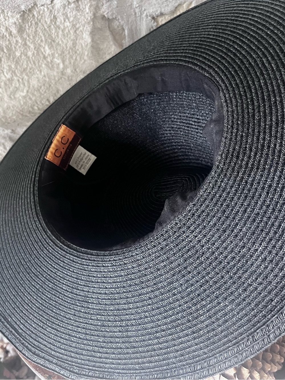C.C New Black Wide-Brim Black Paper Braid Gambler Crown Sun Hat NWOT - Picture 5 of 15